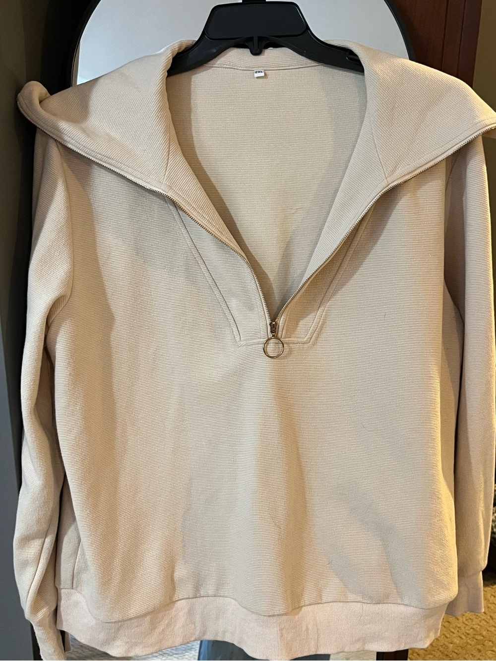 Women’s Cream Quarter-Zip Pullover Sweater with Ring-Zip Collar